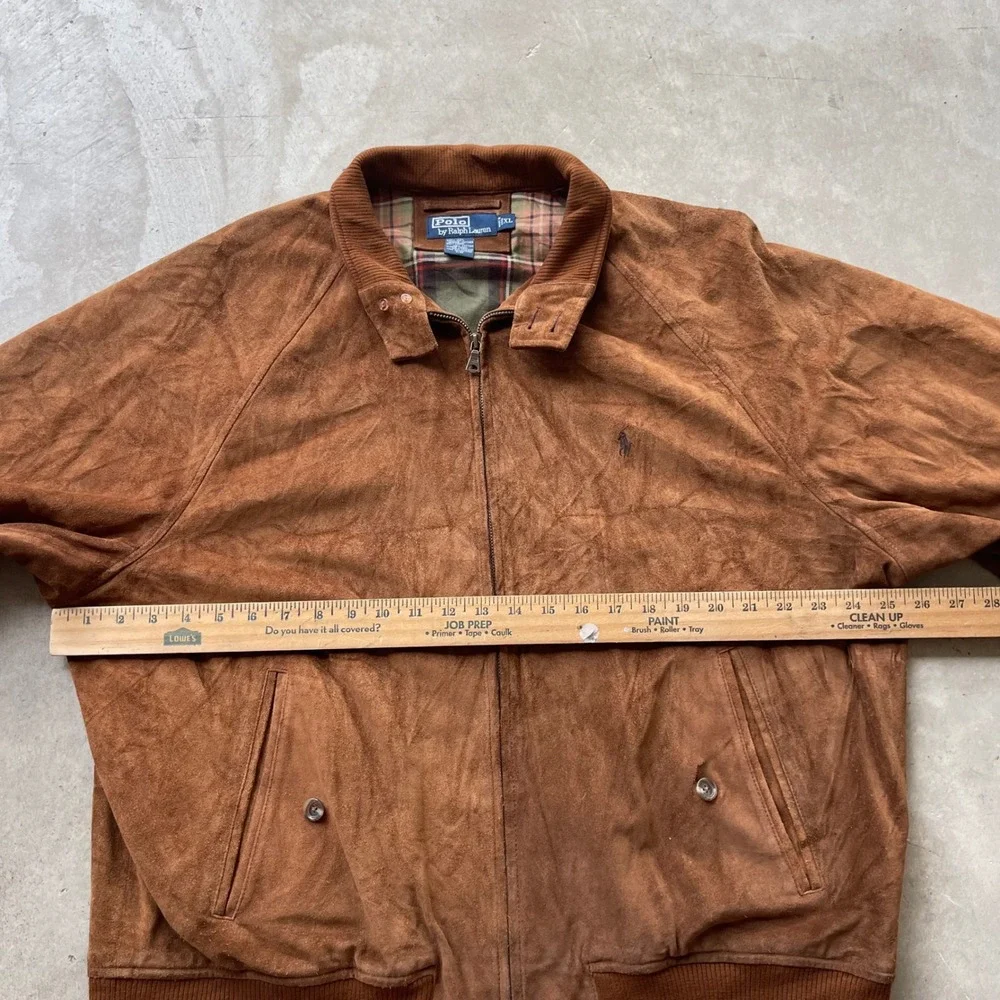 Polo Ralph Lauren Vintage Suede Leather Harrington Jacket Brown XL Plaid Lined